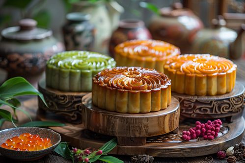 氛围感糕点秋节中秋节美食月饼摄影照片 摄影图 下载至来源处